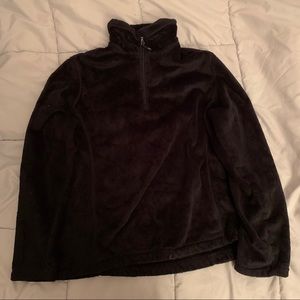 Lands' End Black Furry-like Quarter Zip Sweater